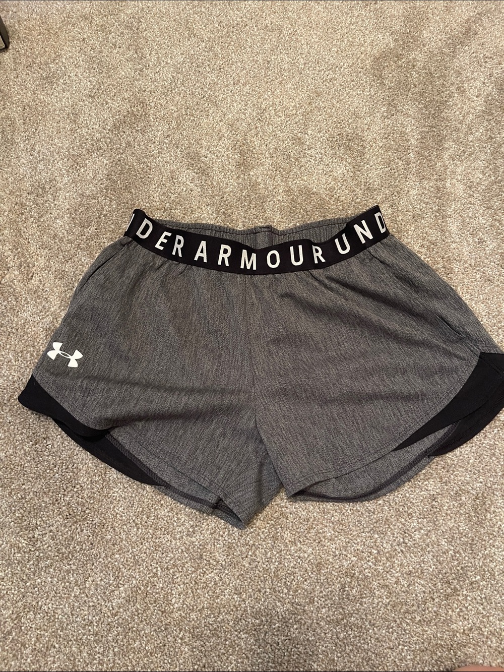 Under Armour Women’s Grey Athletic Shorts with Logo Waistband